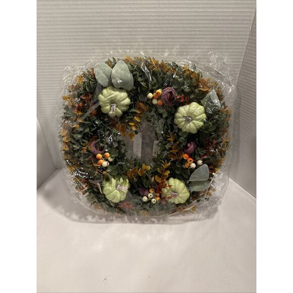 Pumpkin, Eucalyptus, Flower Wreath Farmhouse Decor Thanksgiving Autumn Party - Picture 2 of 11